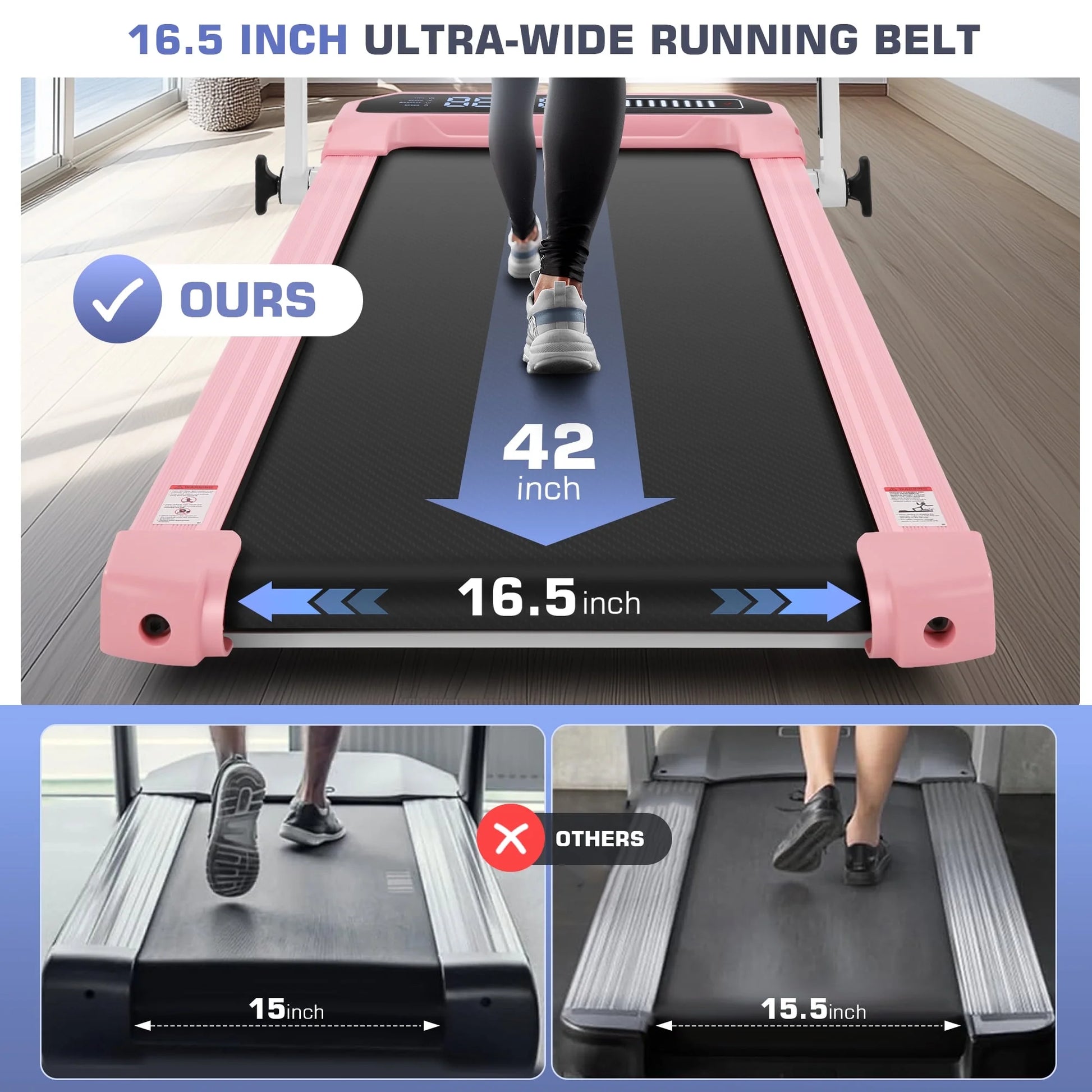 2 in 1 Walking Pad with Adjustable Handles, 2.5HP under Desk Treadmill, Portable Folding Treadmills with Incline, Large Running Area, Creative LED Display, 0.6-7.5MPH