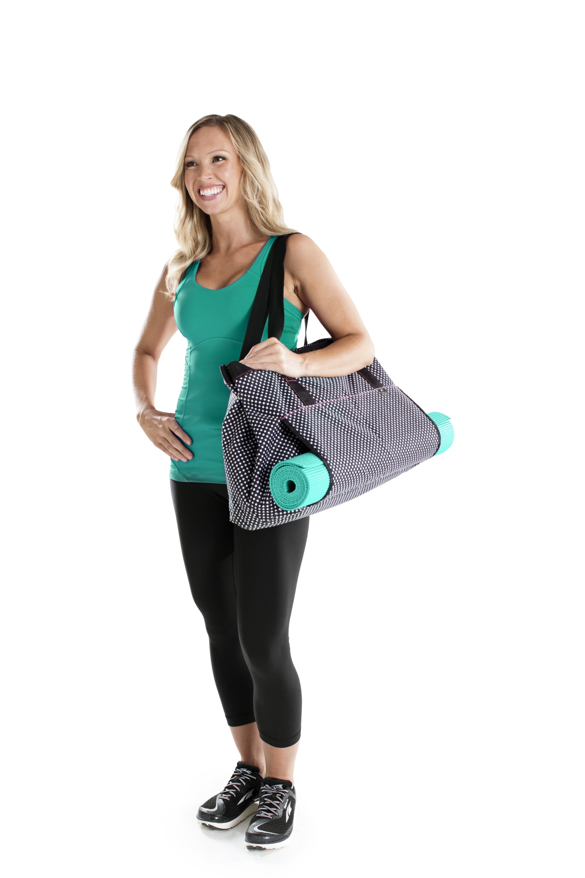 Deluxe Black and White Yoga Tote Bag for Yoga, Pilates, or Exercise Mat Transport