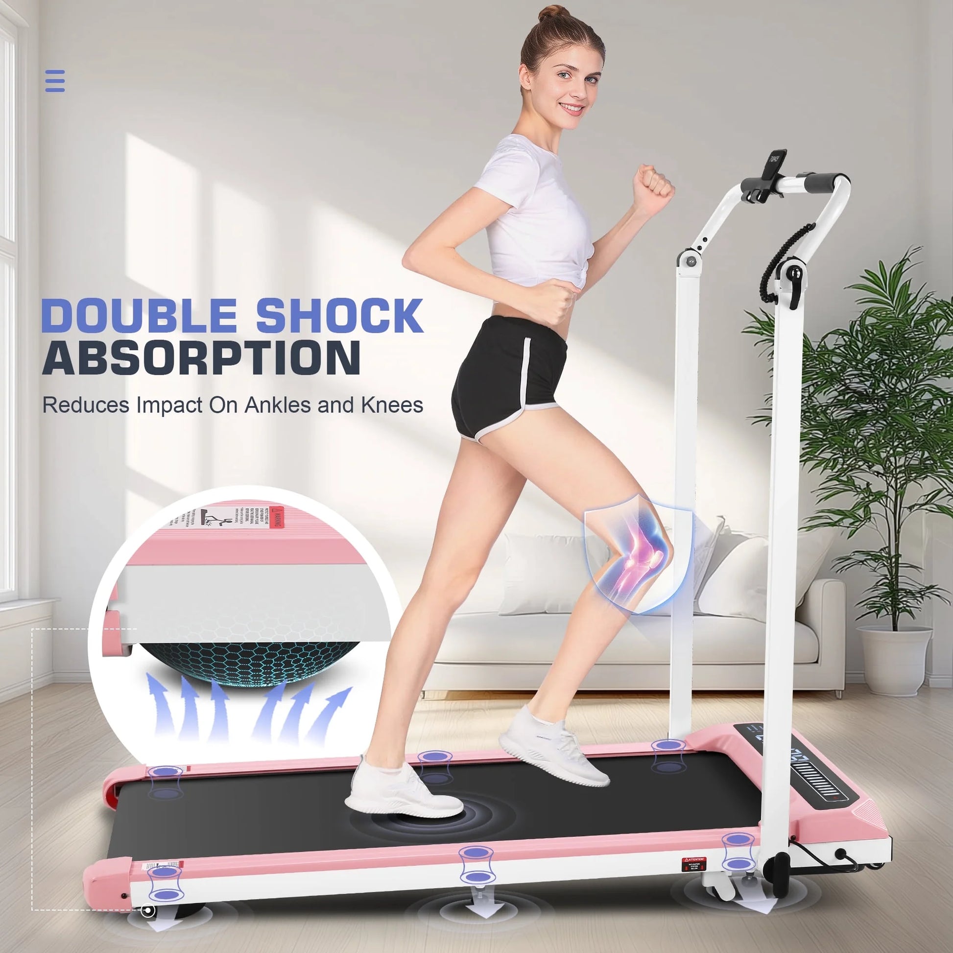 2 in 1 Walking Pad with Adjustable Handles, 2.5HP under Desk Treadmill, Portable Folding Treadmills with Incline, Large Running Area, Creative LED Display, 0.6-7.5MPH