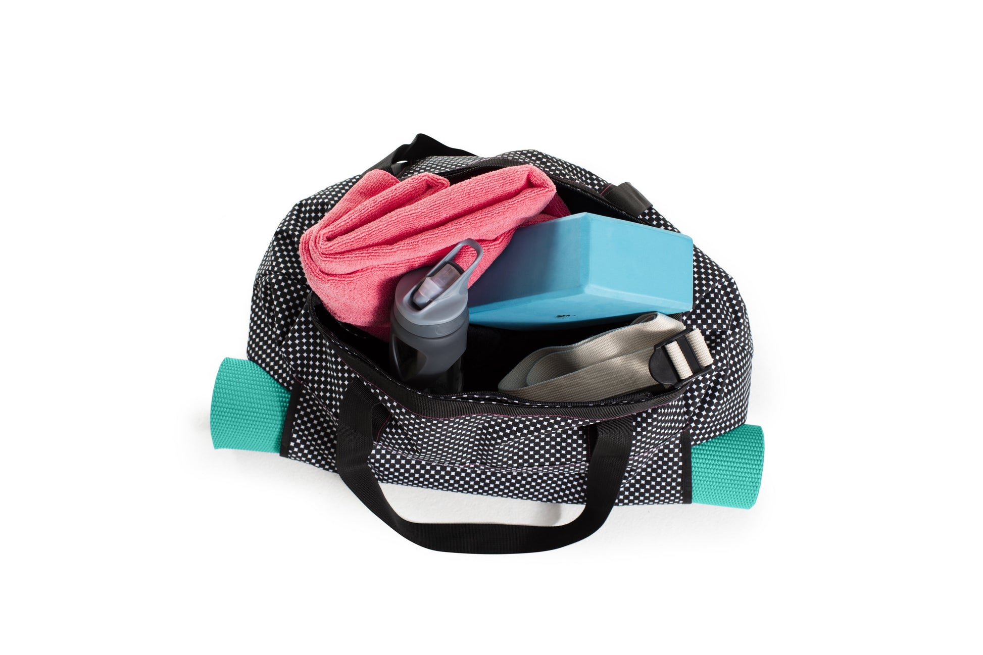 Deluxe Black and White Yoga Tote Bag for Yoga, Pilates, or Exercise Mat Transport