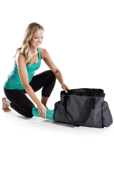 Deluxe Black and White Yoga Tote Bag for Yoga, Pilates, or Exercise Mat Transport
