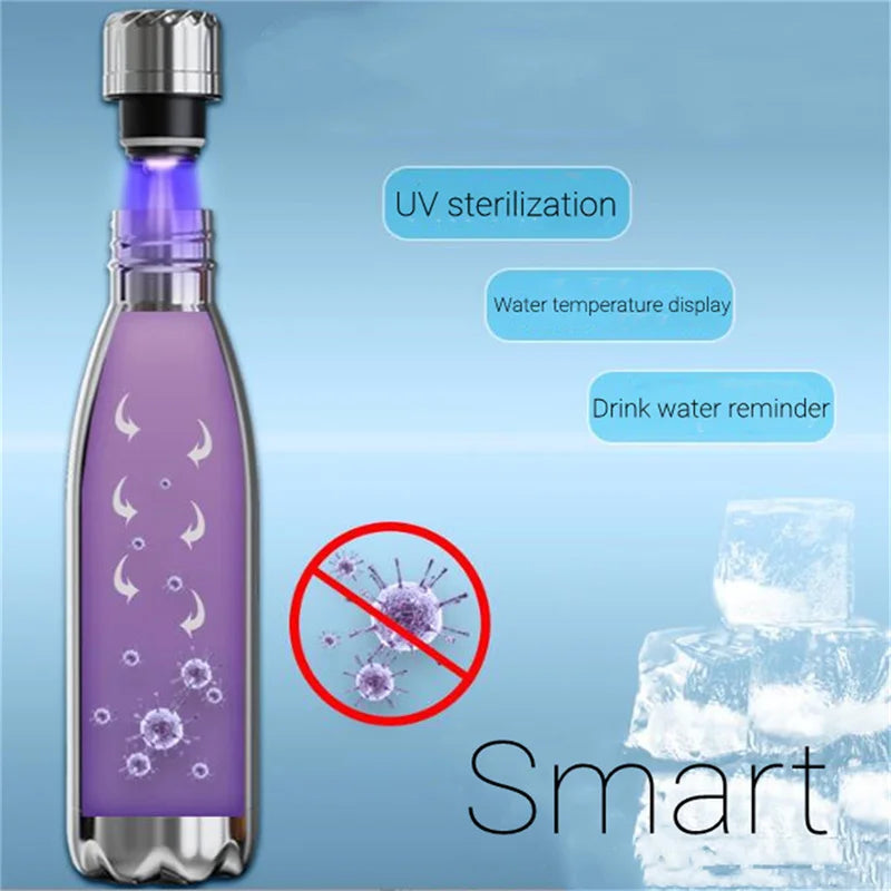 500Ml Digital Temperature Display Uv Self Cleaning Smart Water Bottle Insulated Reminder to Drink Stainless Steel Thermal Bottle