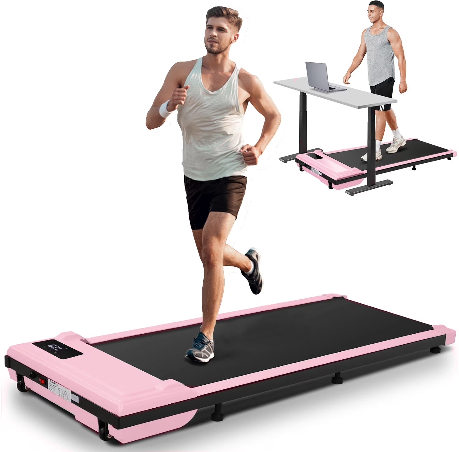 Walking Pad, 2 in 1 under Desk Treadmill with Remote Control、Led Display, 300 Lbs Portable Treadmill for Home/Office (Pink)