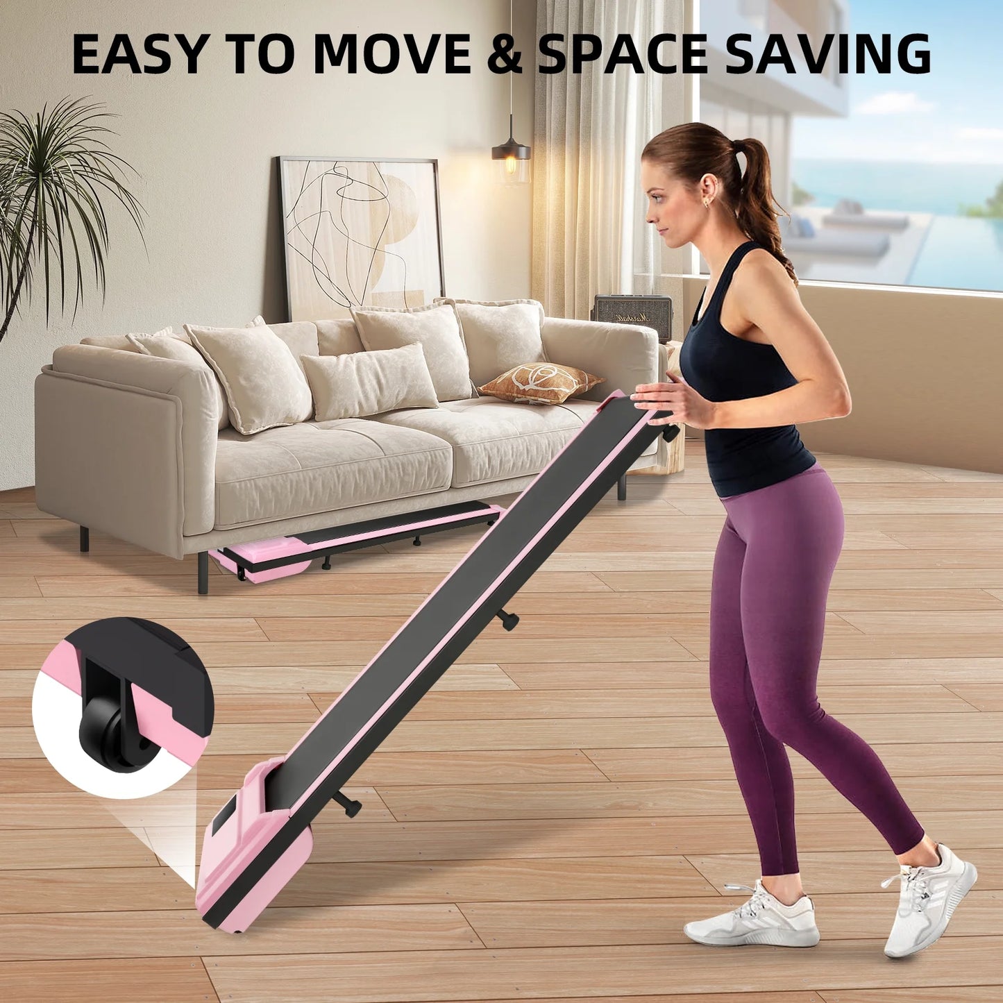 Walking Pad, 2 in 1 under Desk Treadmill with Remote Control、Led Display, 300 Lbs Portable Treadmill for Home/Office (Pink)