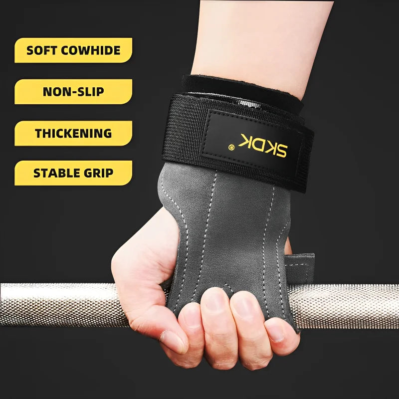 2Pcs Cowhide Gym Gloves Grips