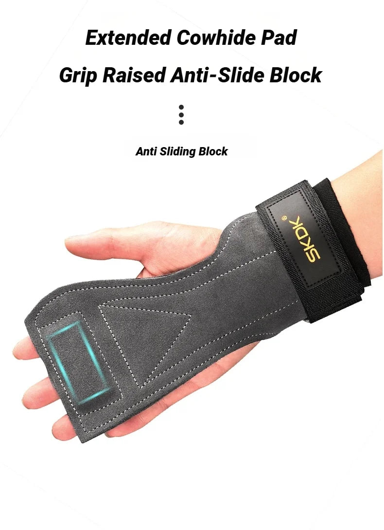 2Pcs Cowhide Gym Gloves Grips
