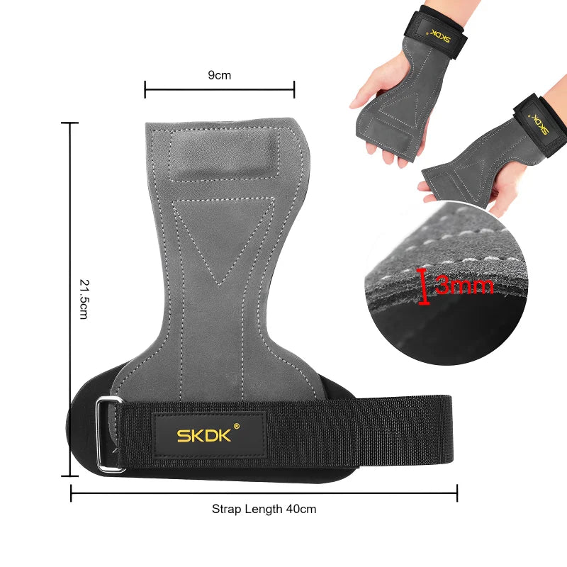 2Pcs Cowhide Gym Gloves Grips