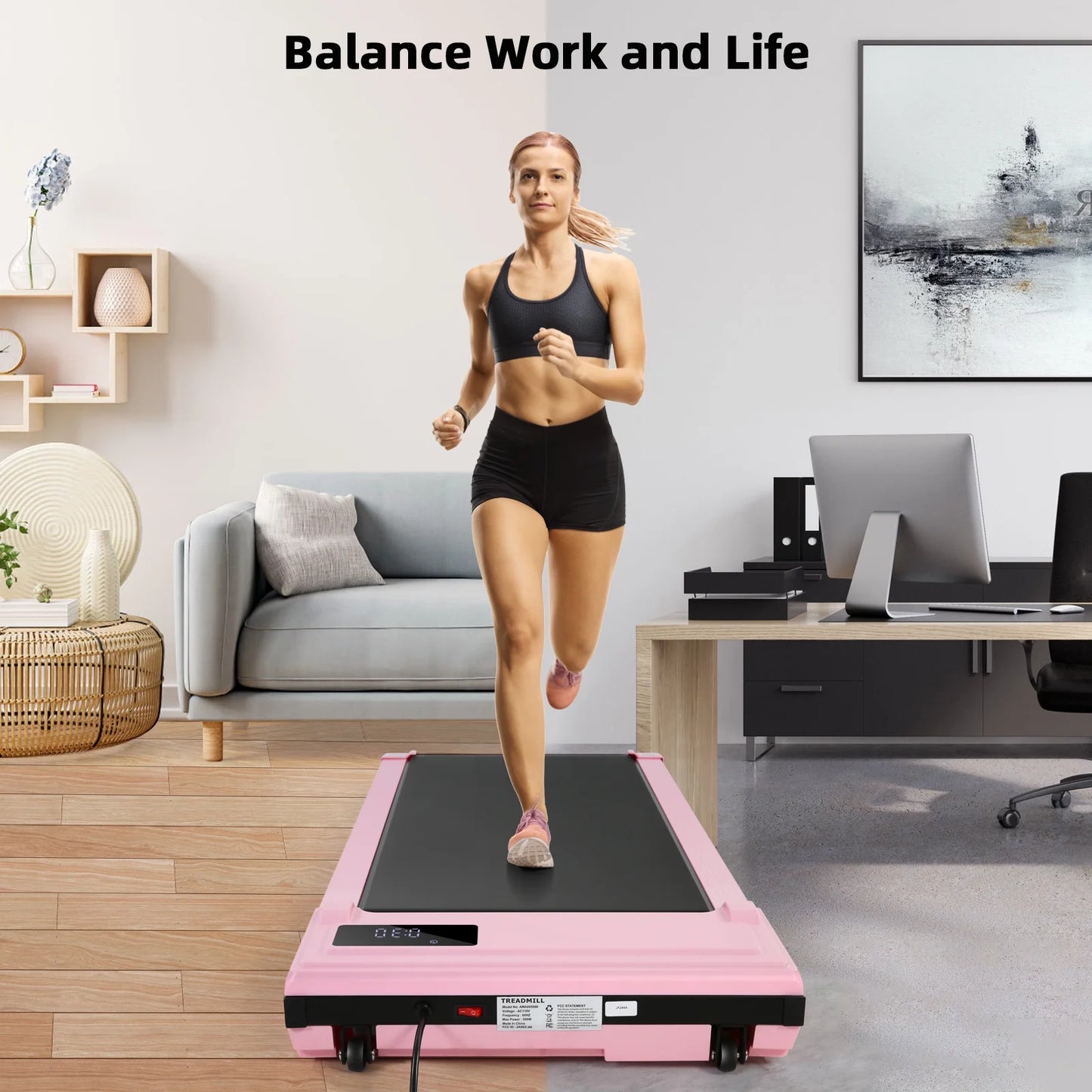 Walking Pad, 2 in 1 under Desk Treadmill with Remote Control、Led Display, 300 Lbs Portable Treadmill for Home/Office (Pink)